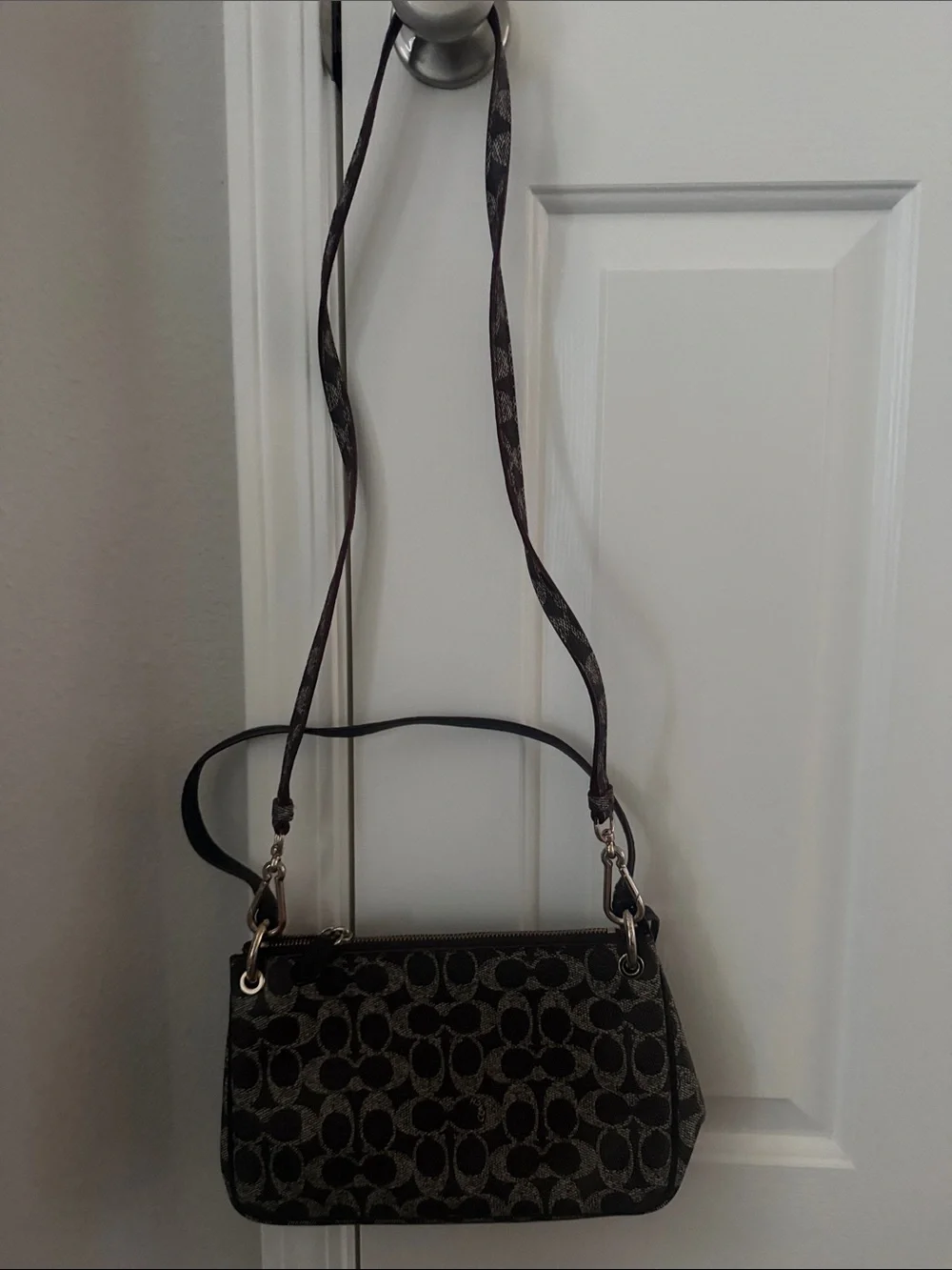 Coach Black Signature Jacquard Crossbody with Bronze Hardware